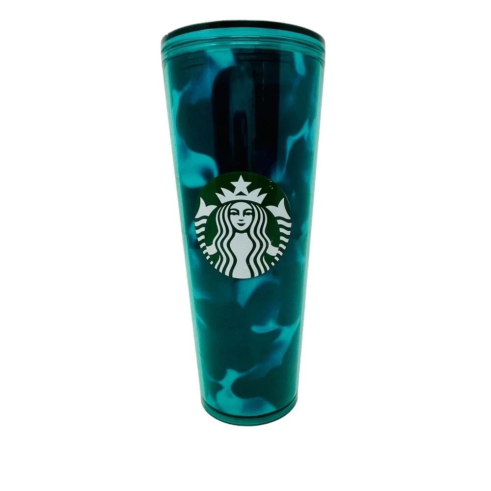 Starbucks Teal Green‎ Black Turquoise Wave Marbled Tumbler 24oz Collectible